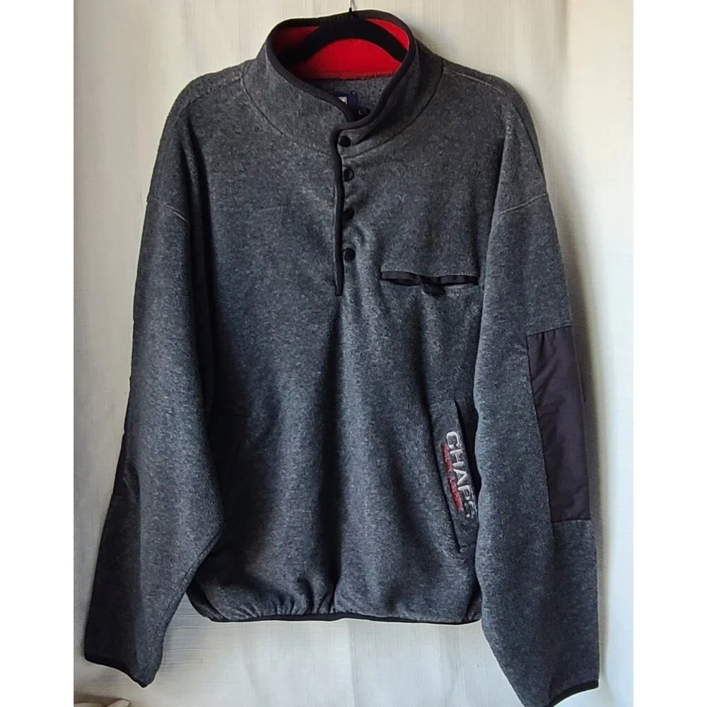 Vintage Chaps Ralph Lauren Fleece Pullover Mens Large Gray Snap Neck